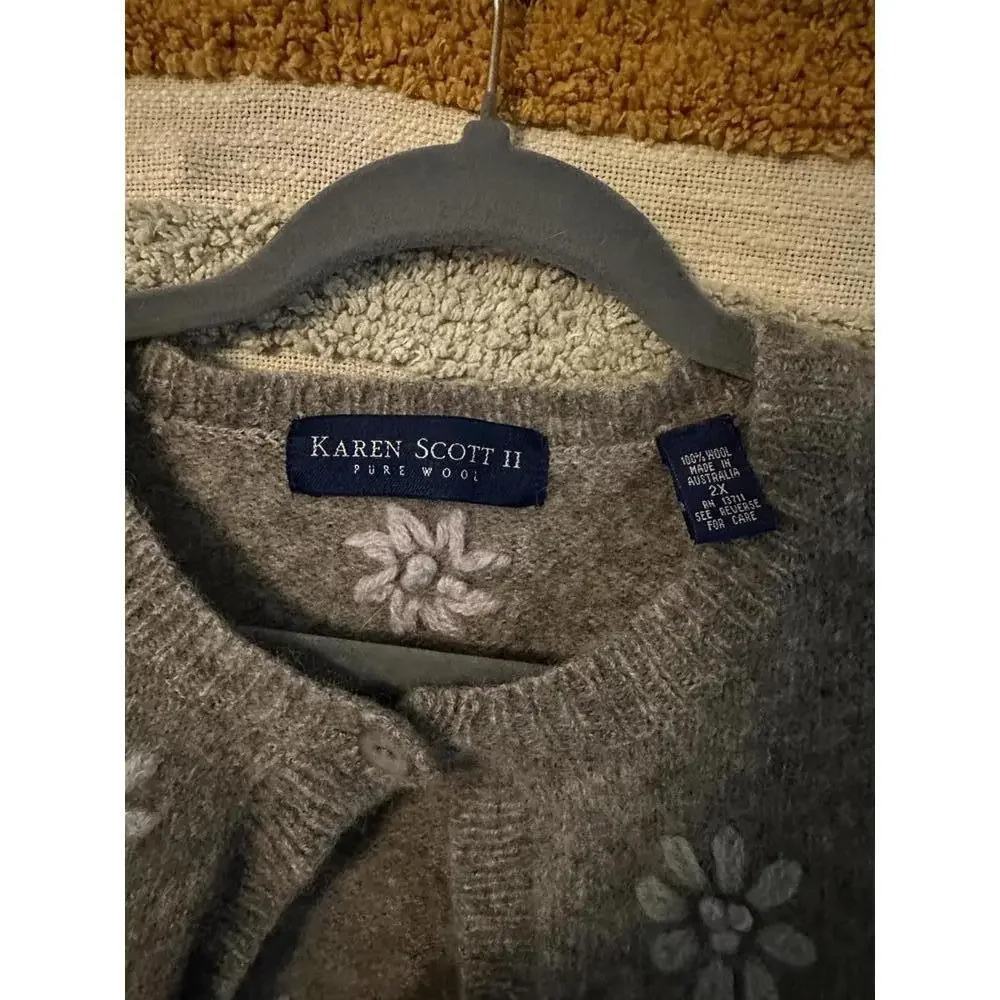 Karen Scott II Gray Pure Wool Button Cardigan - 2X - Picture 5 of 7